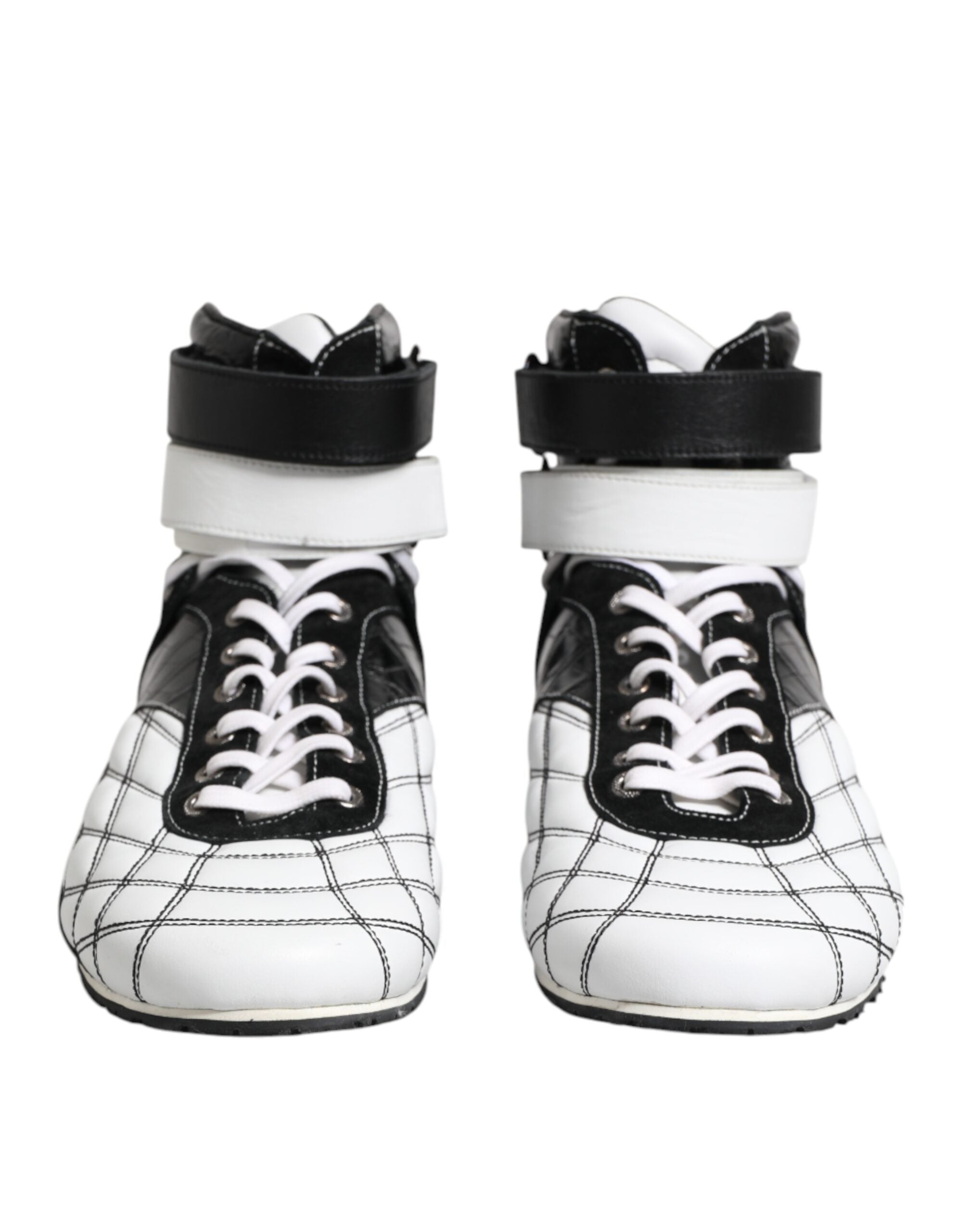 Dolce & Gabbana Black White Leather High Top Sneakers Men's Shoes