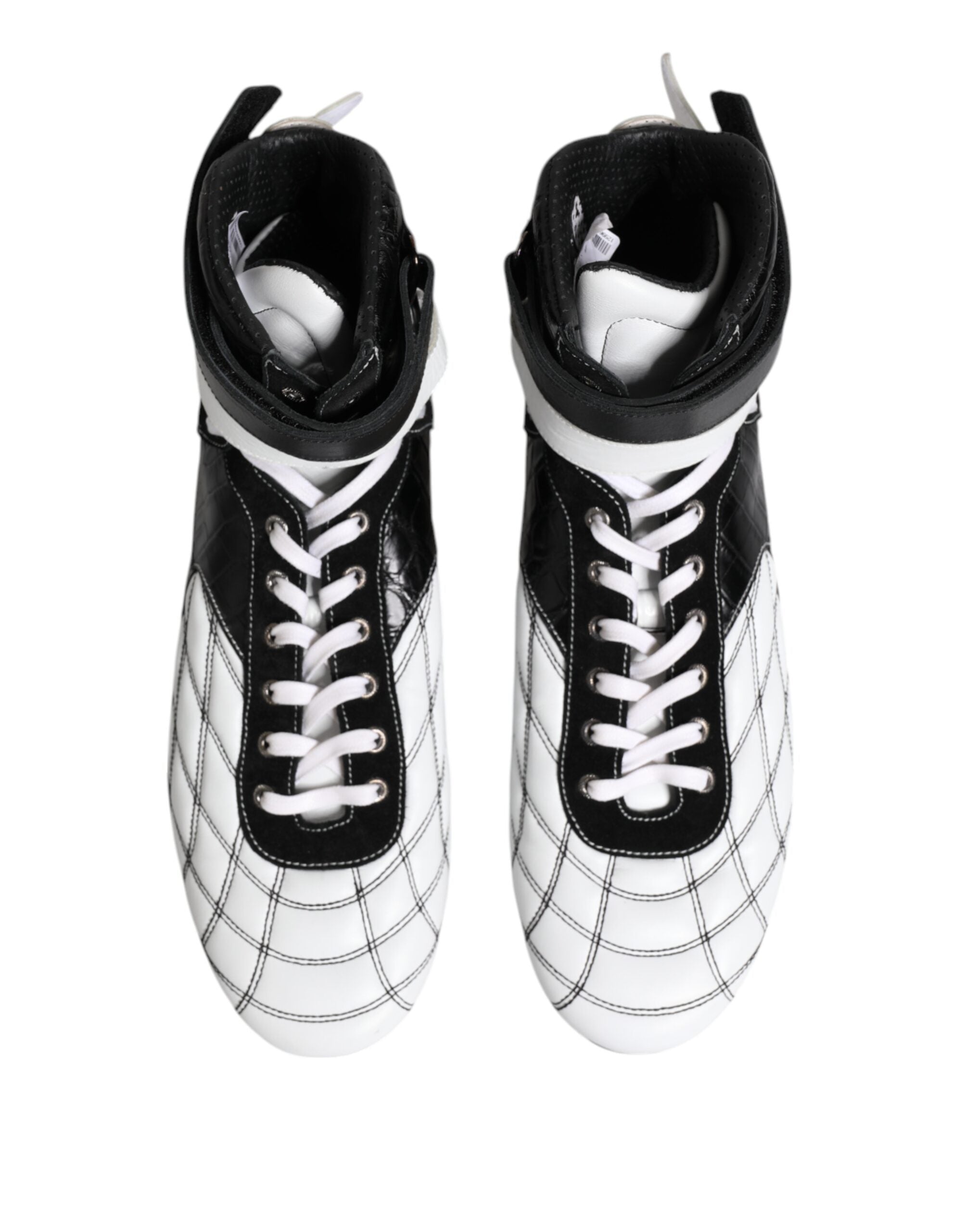 Dolce & Gabbana Black White Leather High Top Sneakers Men's Shoes