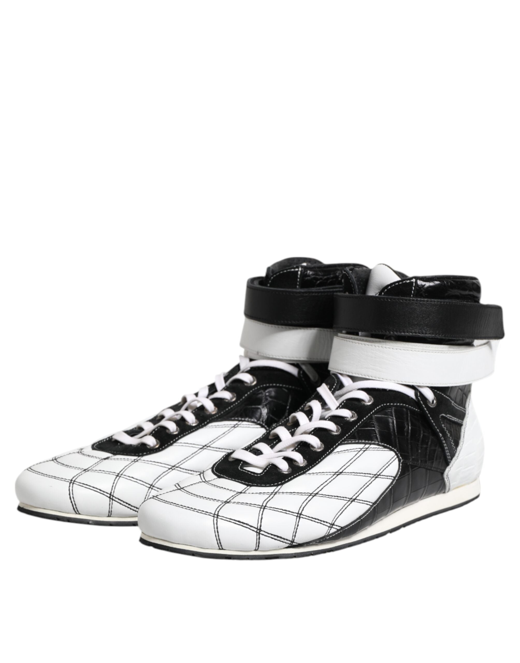 Dolce & Gabbana Black White Leather High Top Sneakers Men's Shoes