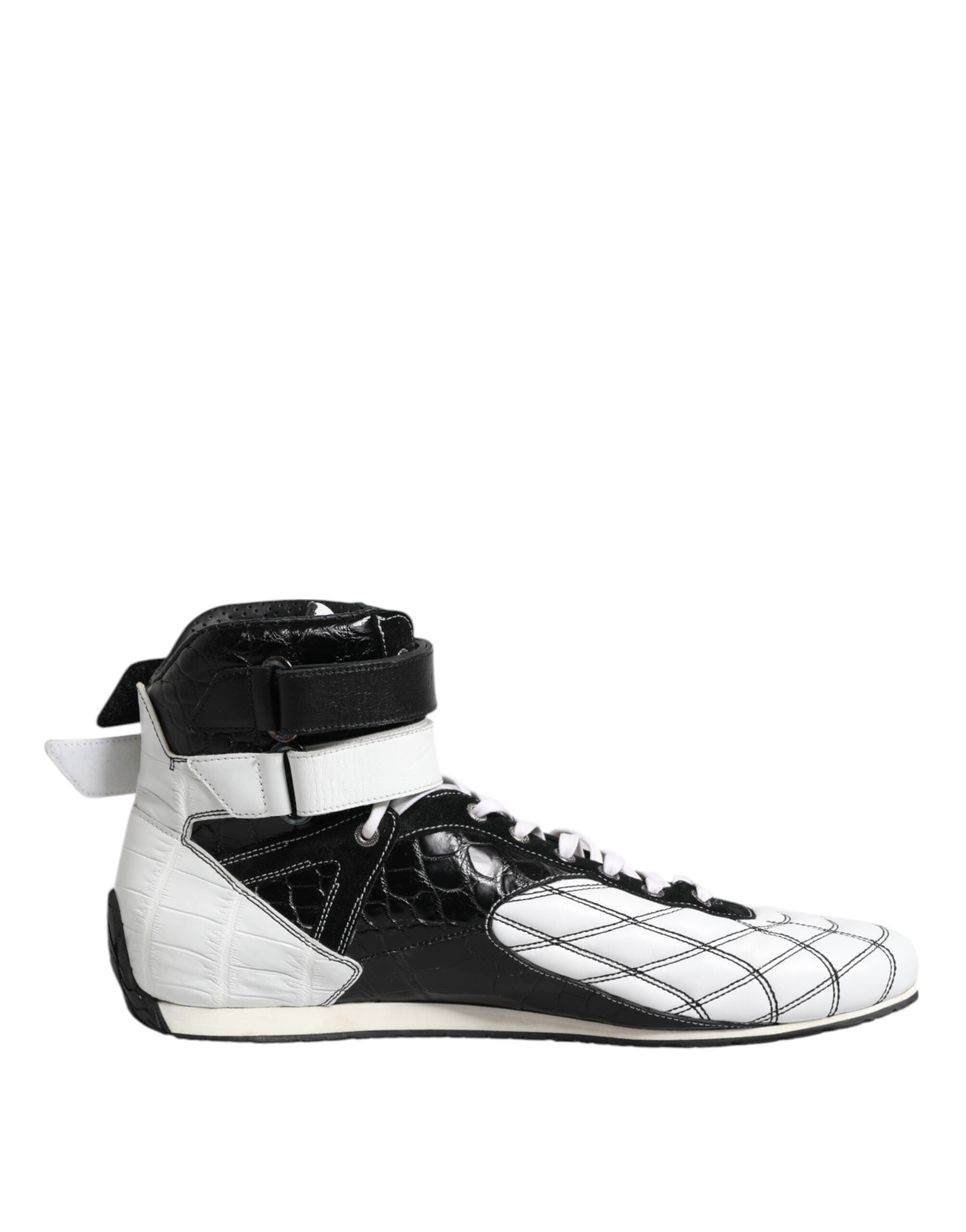 Dolce & Gabbana Black White Leather High Top Sneakers Men's Shoes