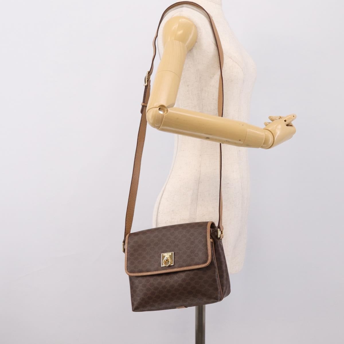 Celine Macadam Leather Brown Canvas Shoulder Bag Bag (Pre-Owned)