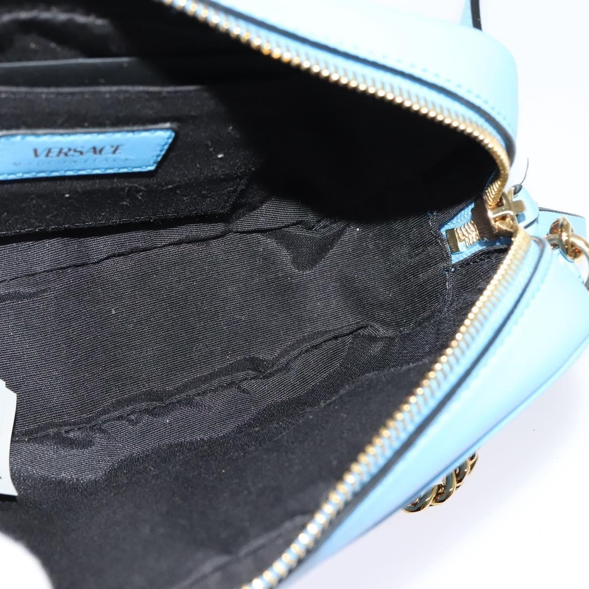 Versace Medusa Icon Front Slip Pocket Camera Quilted Leather Blue Leather Shoulder Bag Bag (Pre-Owned)