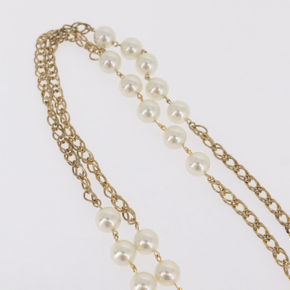 Chanel Vintage Double Pearl Station Long Chain Metal And Faux Pearls Gold Gold_Plated Necklace Jewelry (Pre-Owned)