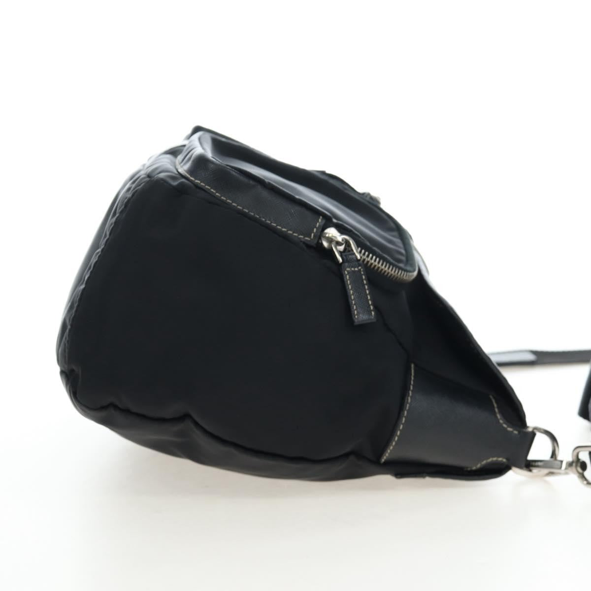 Prada Double Pocket Buckle Flap Tessuto And Leather Black Nylon Handbag (Pre-Owned)