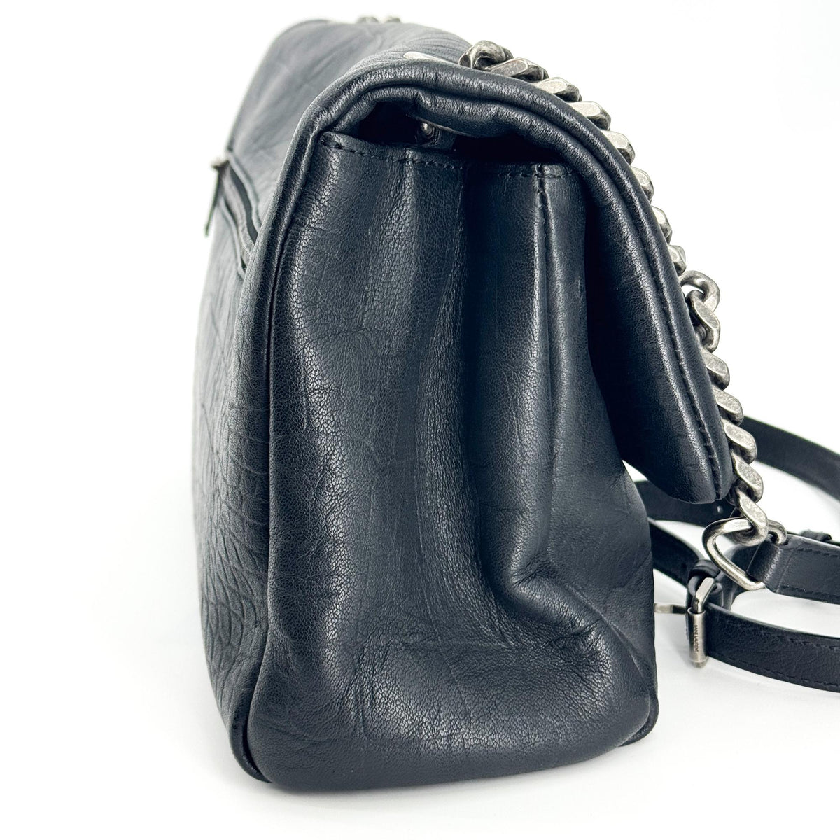 Saint Laurent West Hollywood Crocodile Embossed Leather Black Leather Shoulder Bag Bag (Pre-Owned)