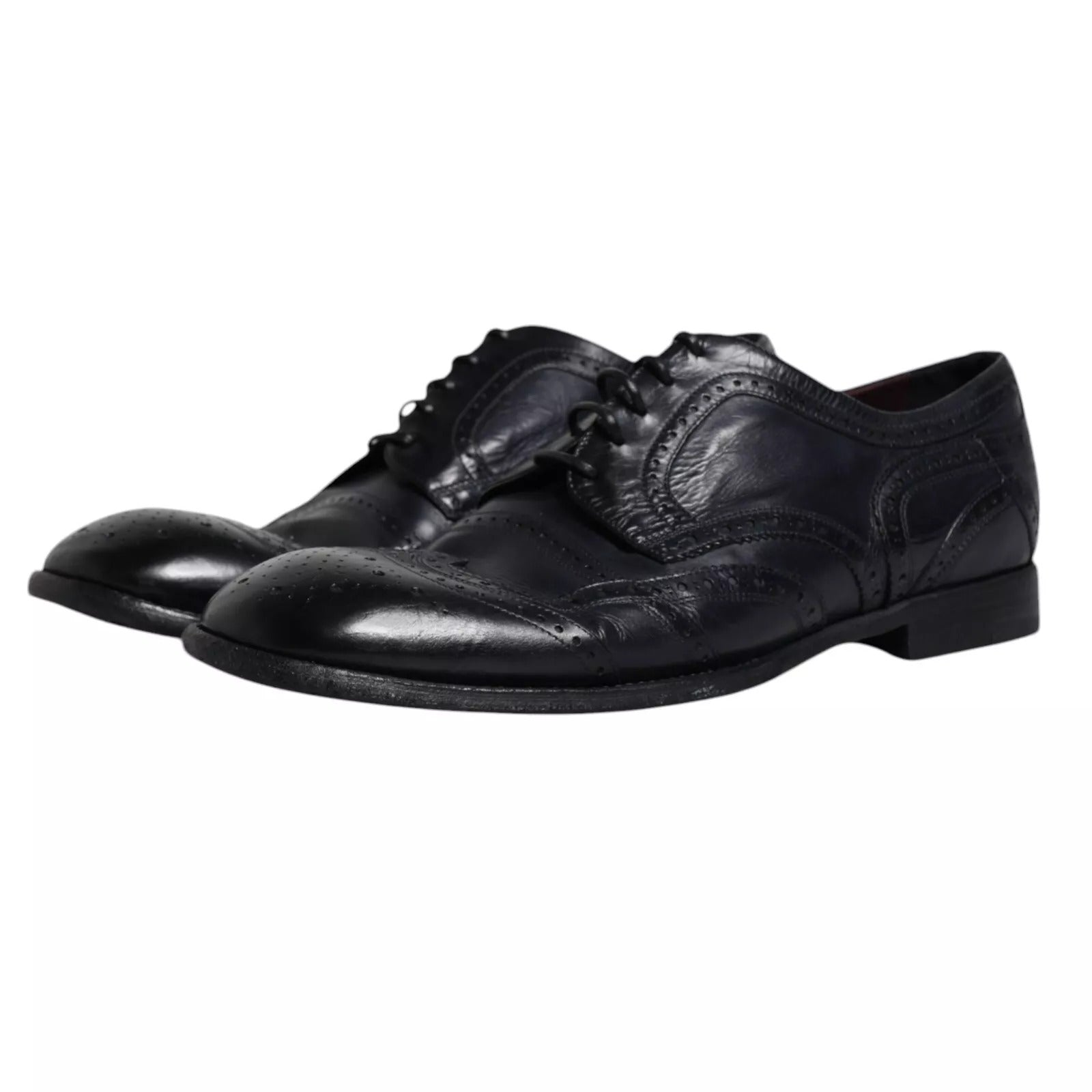 Dolce & Gabbana Dark Blue Leather Derby Wingtip Formal Men's Shoes