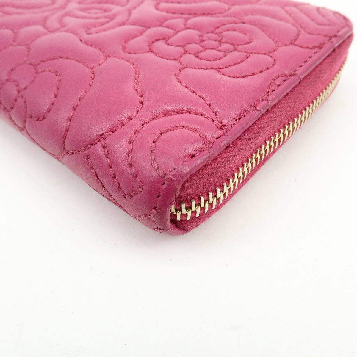Chanel Zip Around Camellia Patent Pink Calfskin Wallets Accessory (Pre-Owned)