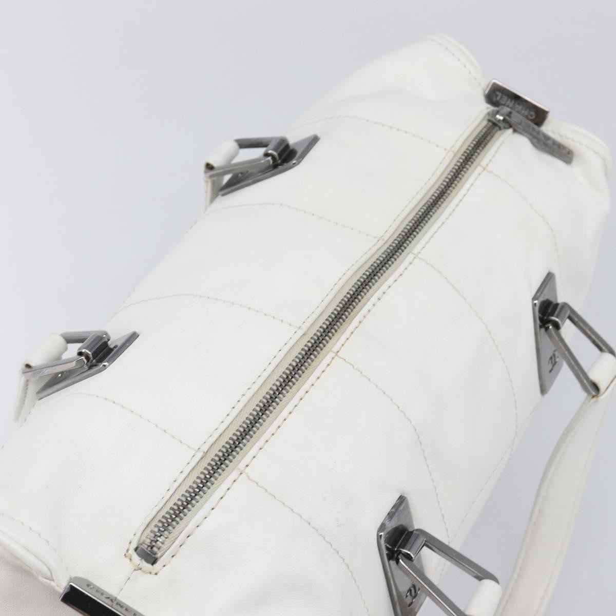 Chanel Square Stitch Cc Boston Quilted Leather White Leather Handbag (Pre-Owned)