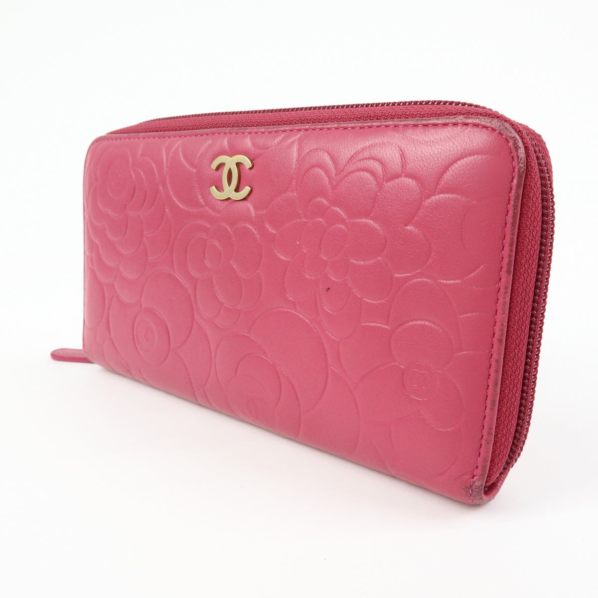 Chanel Zip Around Camellia Patent Pink Leather Wallets Accessory (Pre-Owned)