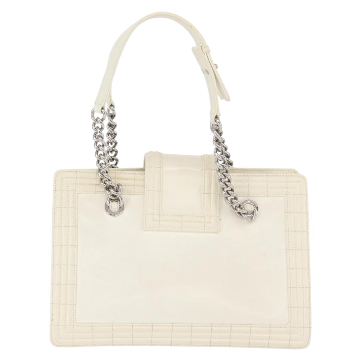 Chanel Boy Tote Glazed Calfskin White Patent_Leather Shoulder Bag Bag (Pre-Owned)