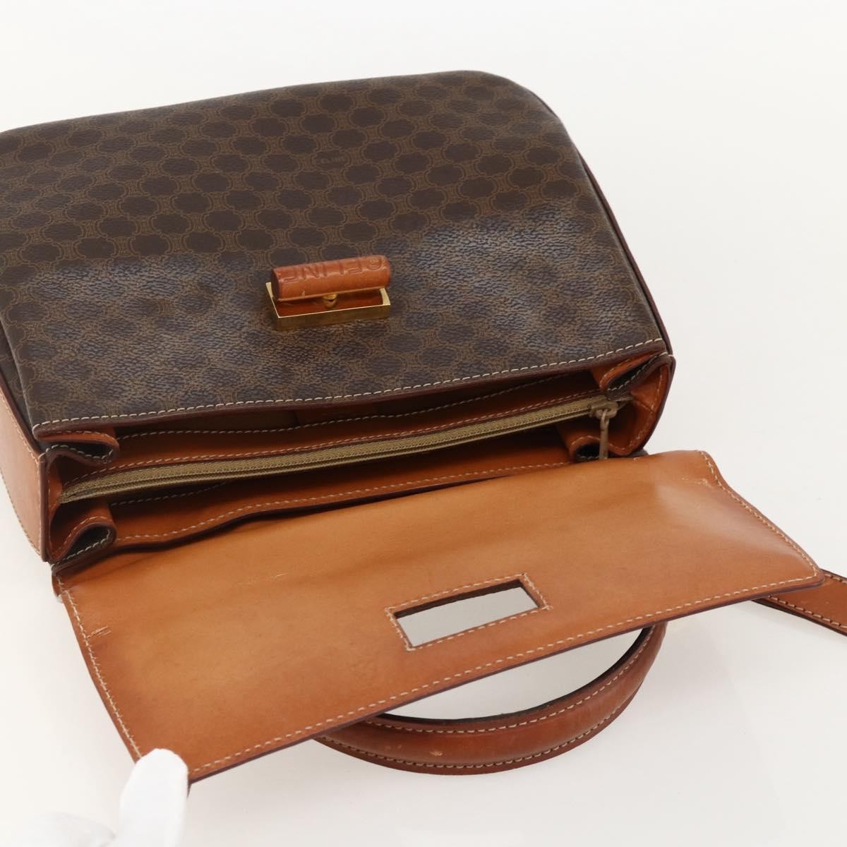 Celine Vintage Convertible Top Handle Macadam Coated Canvas Brown Pvc Handbag (Pre-Owned)