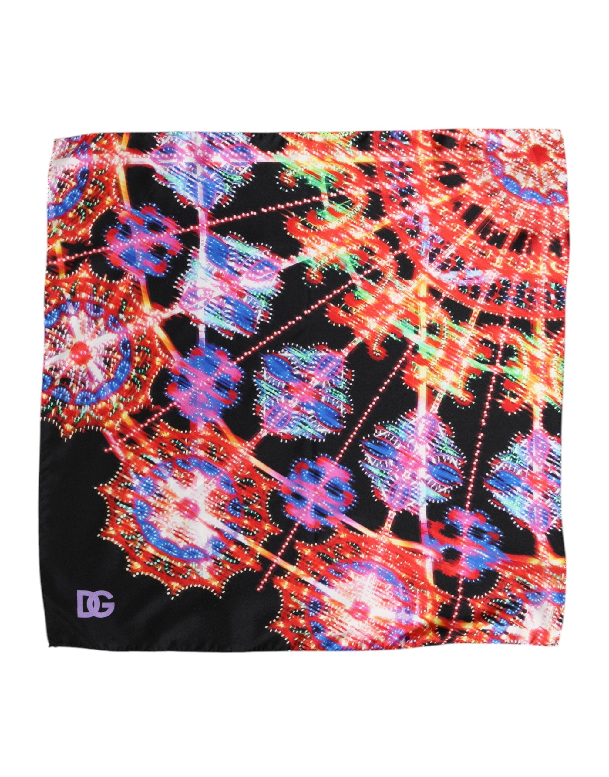 Dolce & Gabbana Black Multicolor Print Square Foulard Men's Scarf