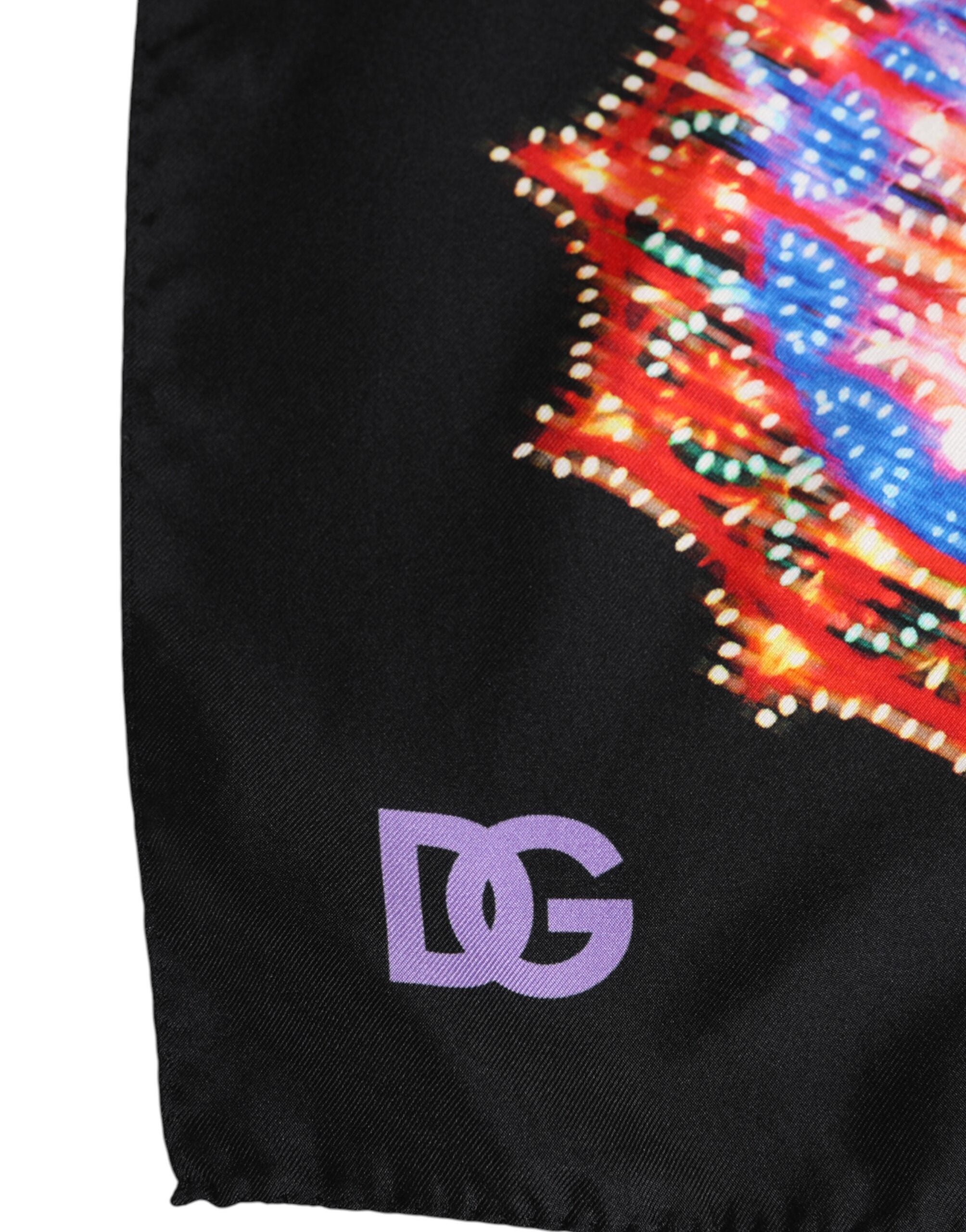 Dolce & Gabbana Black Multicolor Print Square Foulard Men's Scarf