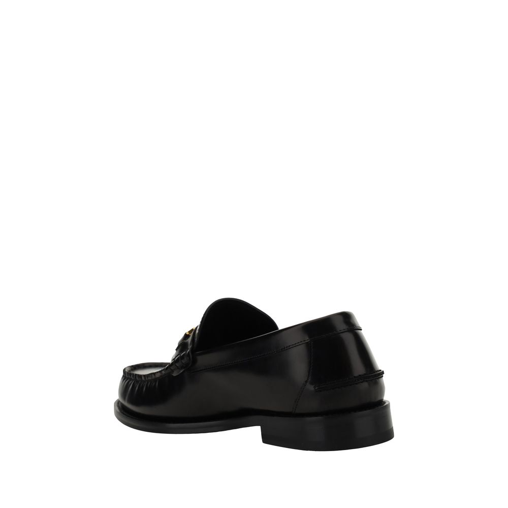 Versace Black Calf Leather Bos Taurus Slip-On Men's Loafers