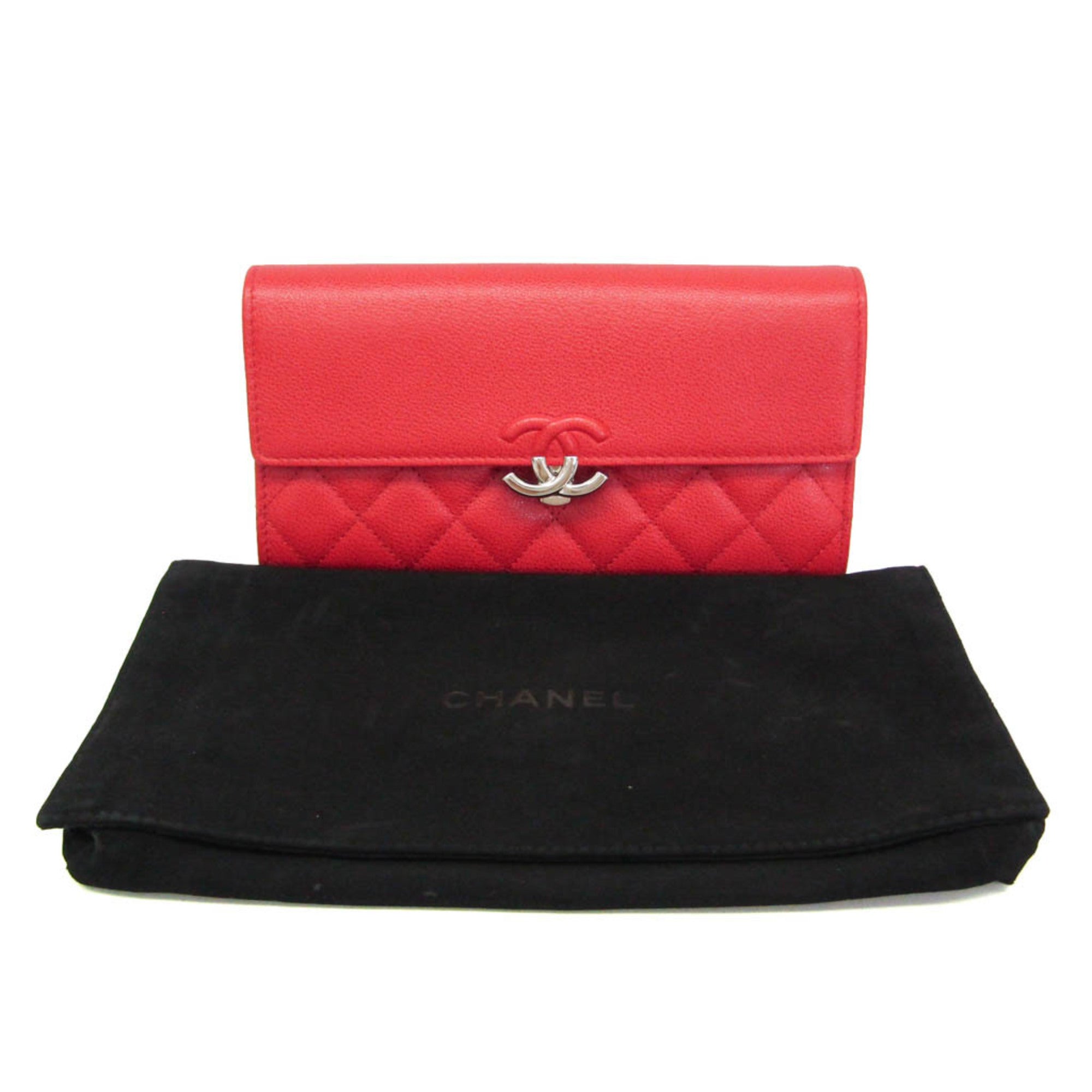 Chanel Cc Box Gusset Flap Quilted Calfskin Red Leather Wallets Accessory (Pre-Owned)