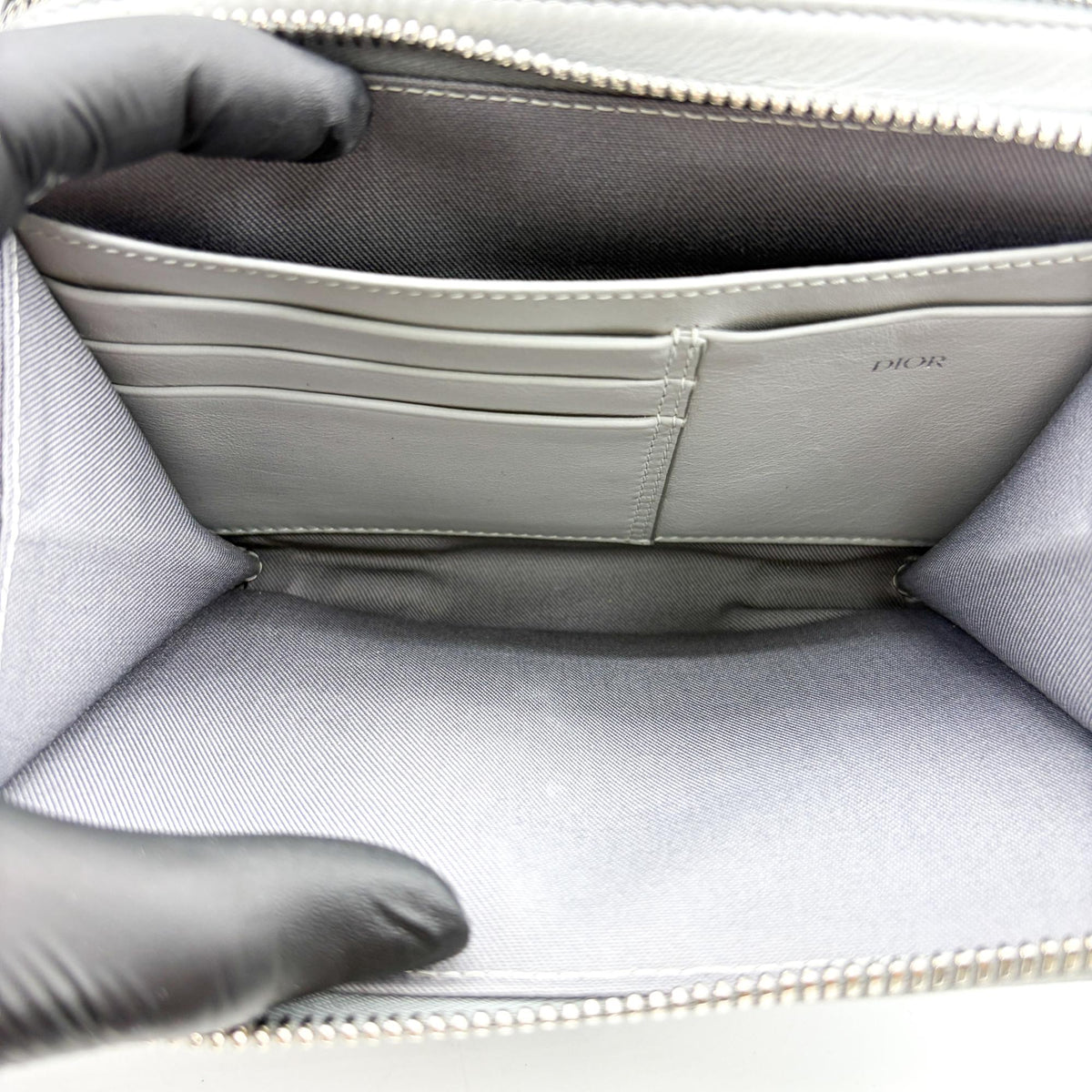 Christian Dior Double Zip Cd Diamond Coated Canvas Gray Canvas Crossbody Bag Bag (Pre-Owned)