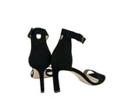 Stuart Weitzman Women's Squarenudist Black Suede Heel Sandal With Ankle Strap