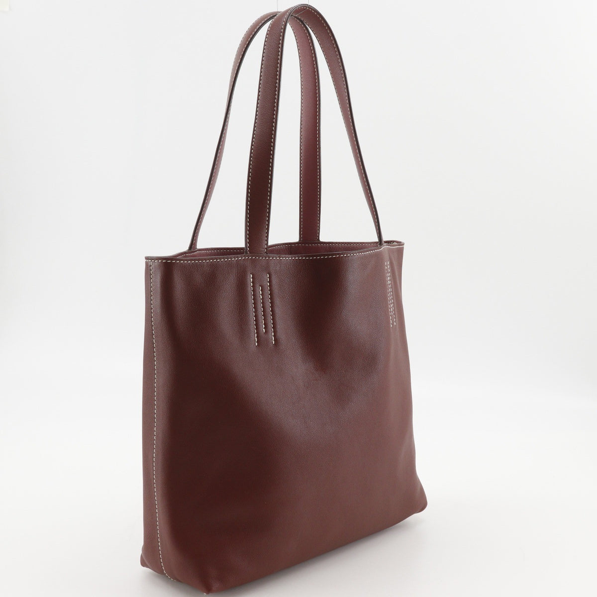 Hermes Double Sens Veau Sikkim Burgundy Leather Tote Bag Bag (Pre-Owned)