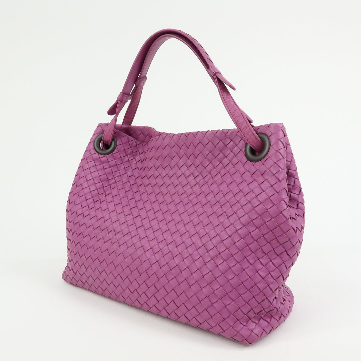 Bottega Veneta Garda Intrecciato Nappa Purple Leather Handbag (Pre-Owned)