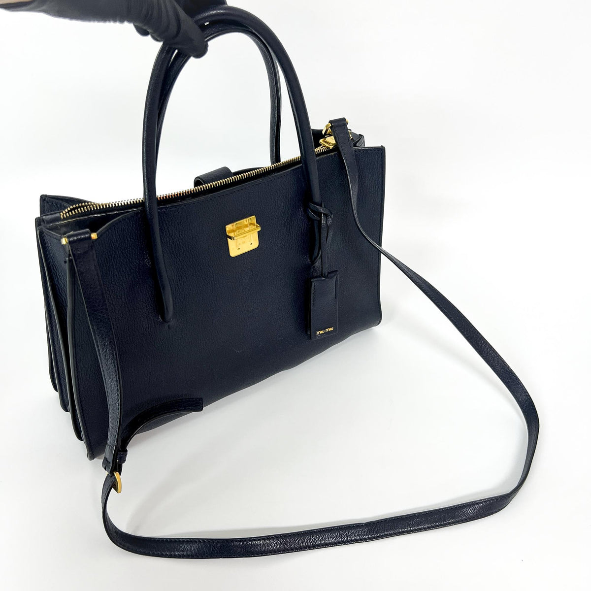 Miu Miu Madras Leather Navy Leather Tote Bag Bag (Pre-Owned)