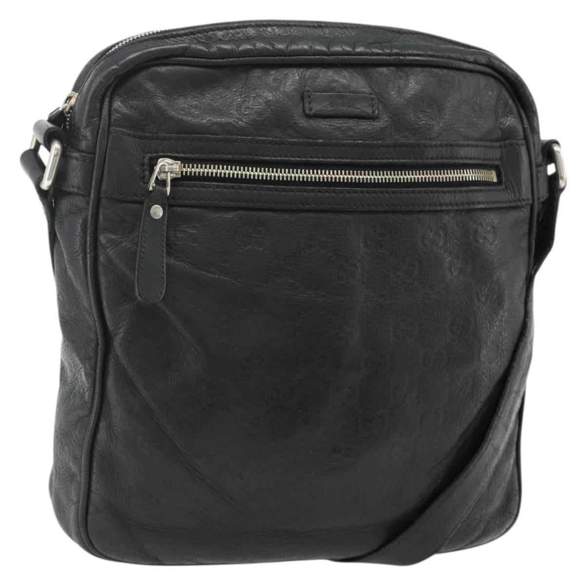 Gucci Front Zip Messenger Guccissima Leather Black Leather Shoulder Bag Bag (Pre-Owned)