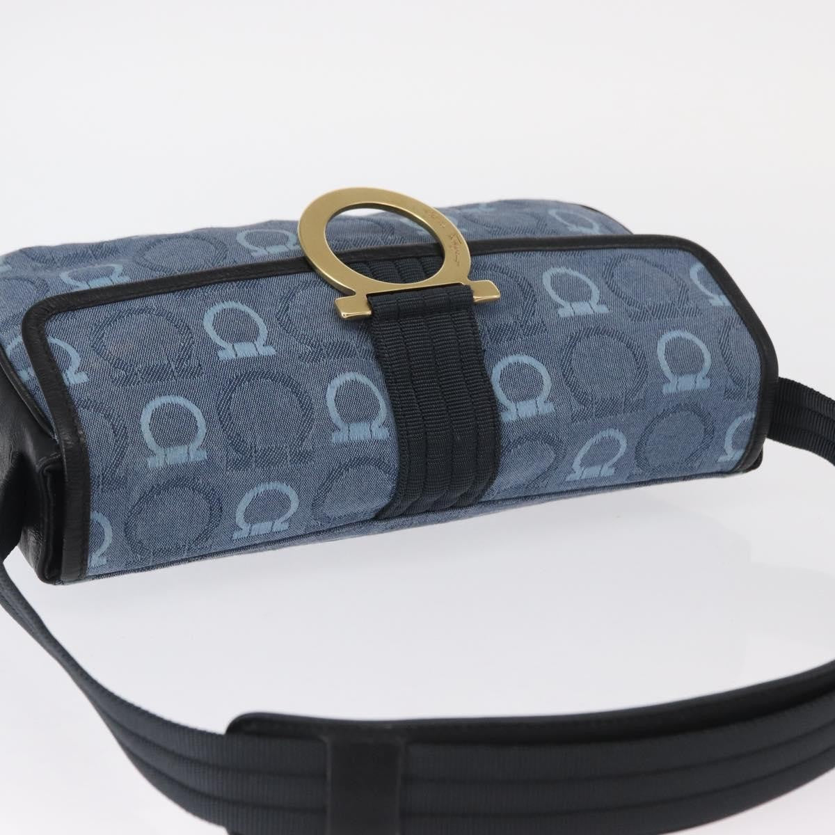 Salvatore Ferragamo Gancini Canvas Navy Canvas Shoulder Bag Bag (Pre-Owned)