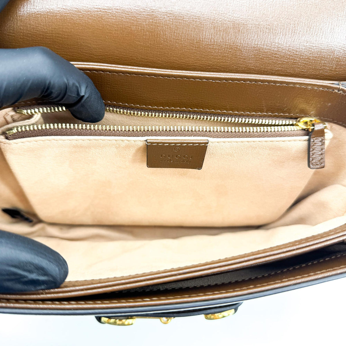 Gucci Horsebit 1955 Gg Coated Canvas With Leather Brown Canvas Shoulder Bag Bag (Pre-Owned)