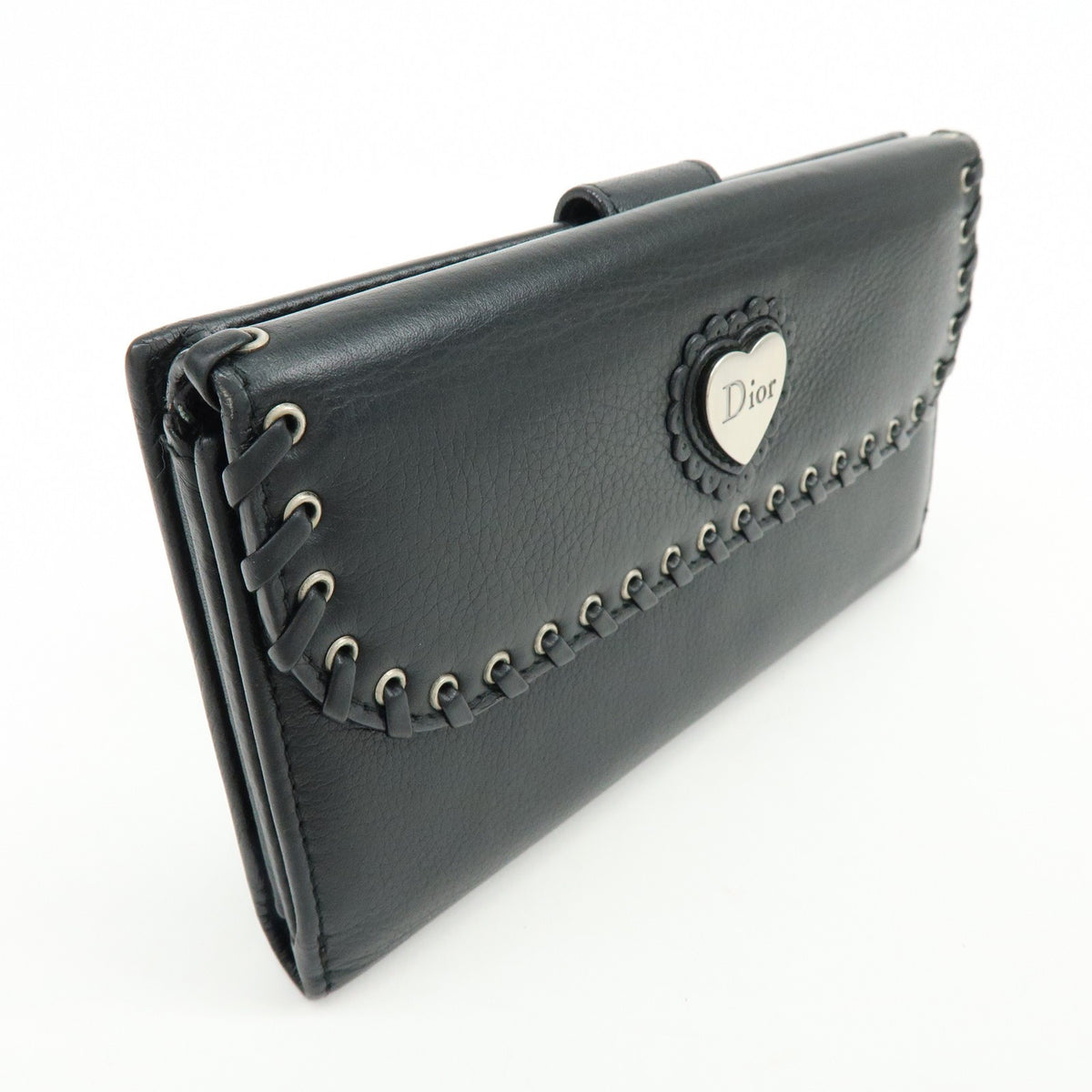 Christian Dior Trotter / Heart Motif Wallet Leather Black Leather Wallets Accessory (Pre-Owned)
