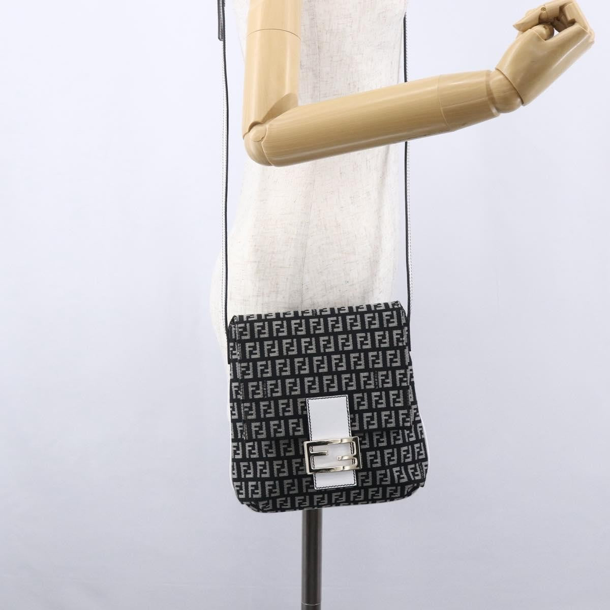 Fendi Vintage Flap Zucchino Canvas Black Canvas Shoulder Bag Bag (Pre-Owned)
