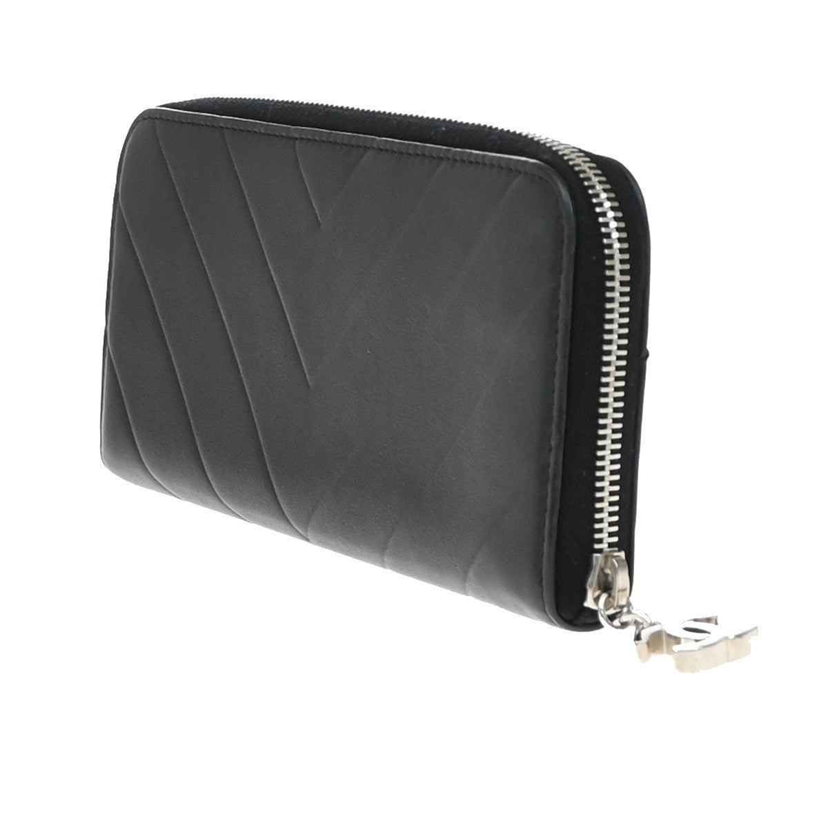 Chanel Cc Charm Zip Around Quilted Lambskin Black Leather Wallets Accessory (Pre-Owned)