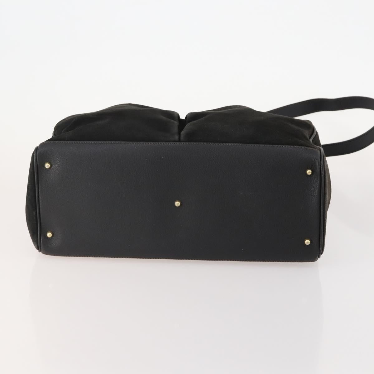 Gucci Vintage Diana Bamboo Top Handle Leather Black Suede Tote Bag Bag (Pre-Owned)