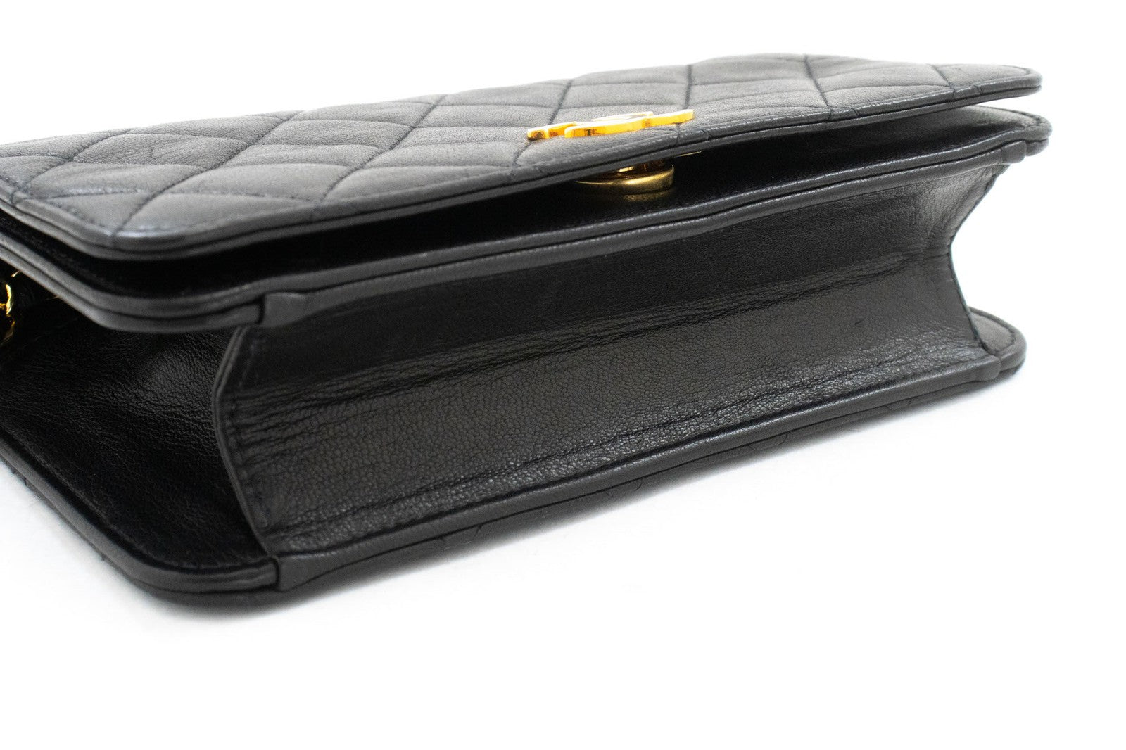 Chanel Vintage Full Flap Quilted Lambskin Black Leather Shoulder Bag Bag (Pre-Owned)