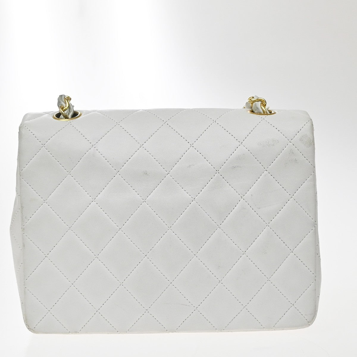Chanel Vintage Square Classic Flap Quilted Lambskin White Leather Shoulder Bag Bag (Pre-Owned)