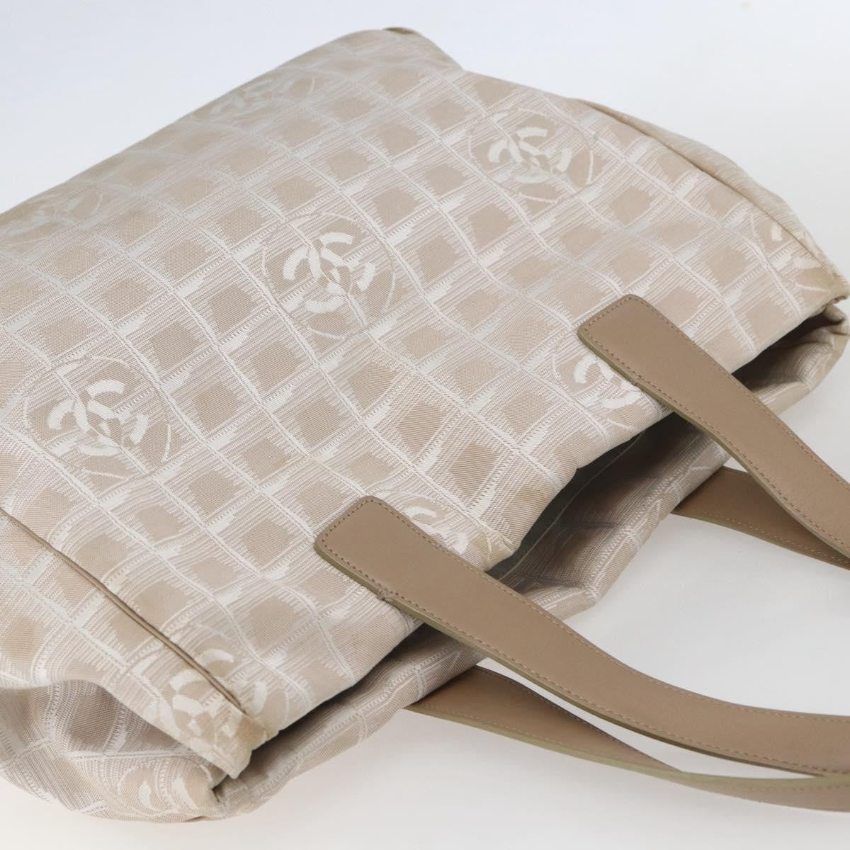 Chanel Travel Line Tote Nylon Beige Nylon Handbag (Pre-Owned)