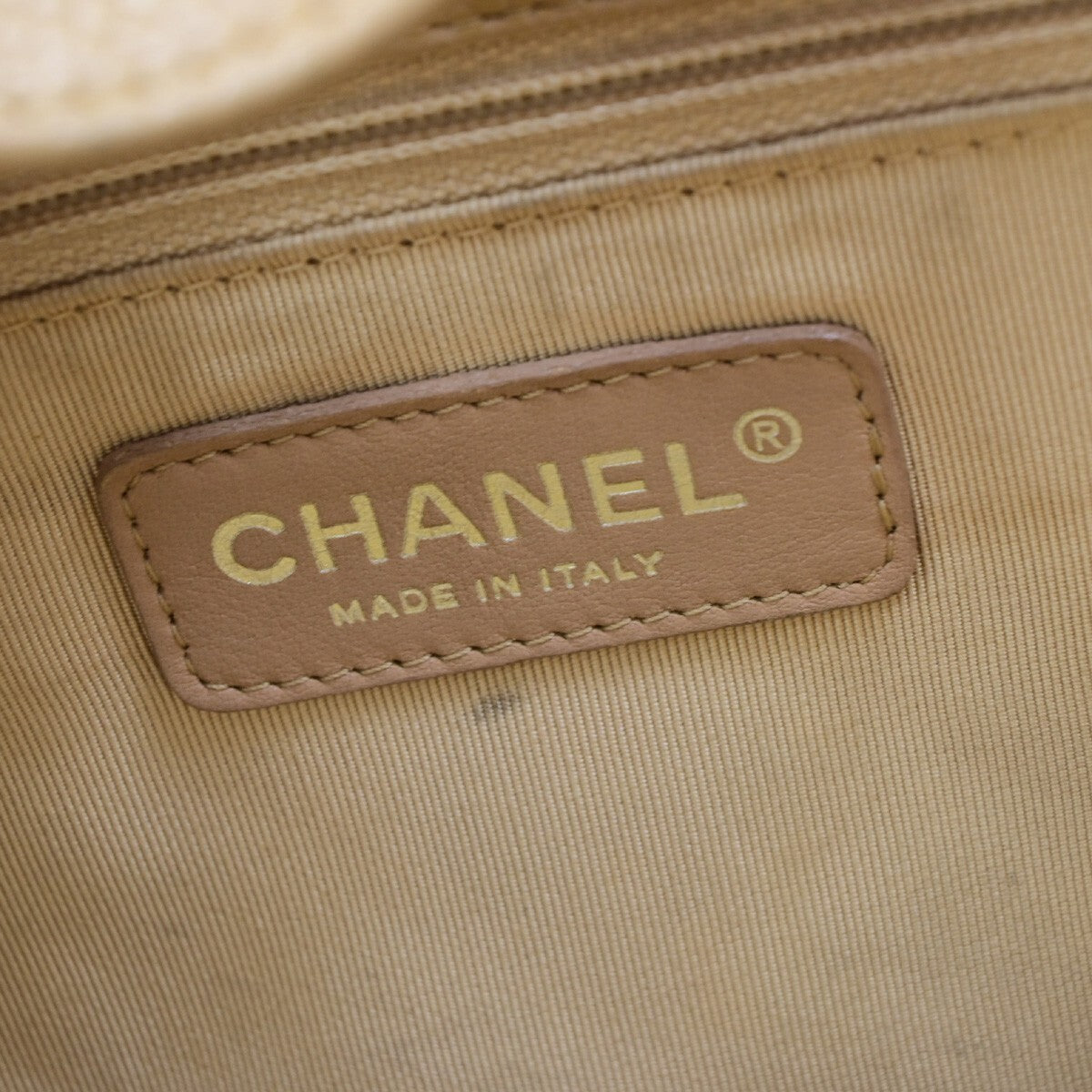 Chanel Petite Shopping Tote Quilted Caviar Beige Leather Bag (Pre-Owned)
