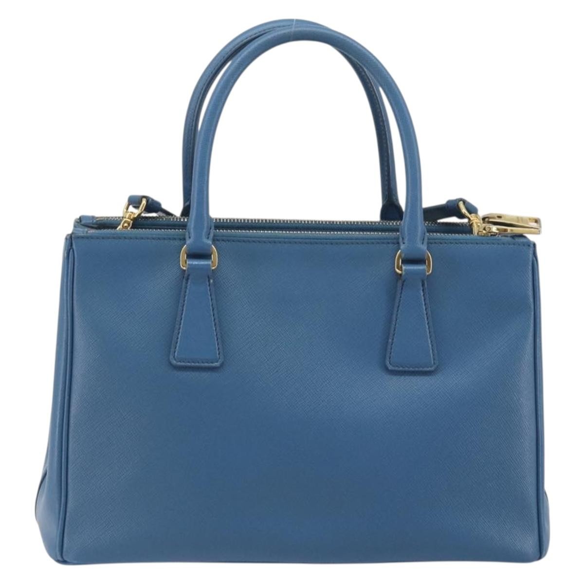Prada Double Zip Lux Tote Saffiano Leather Blue Leather Handbag (Pre-Owned)