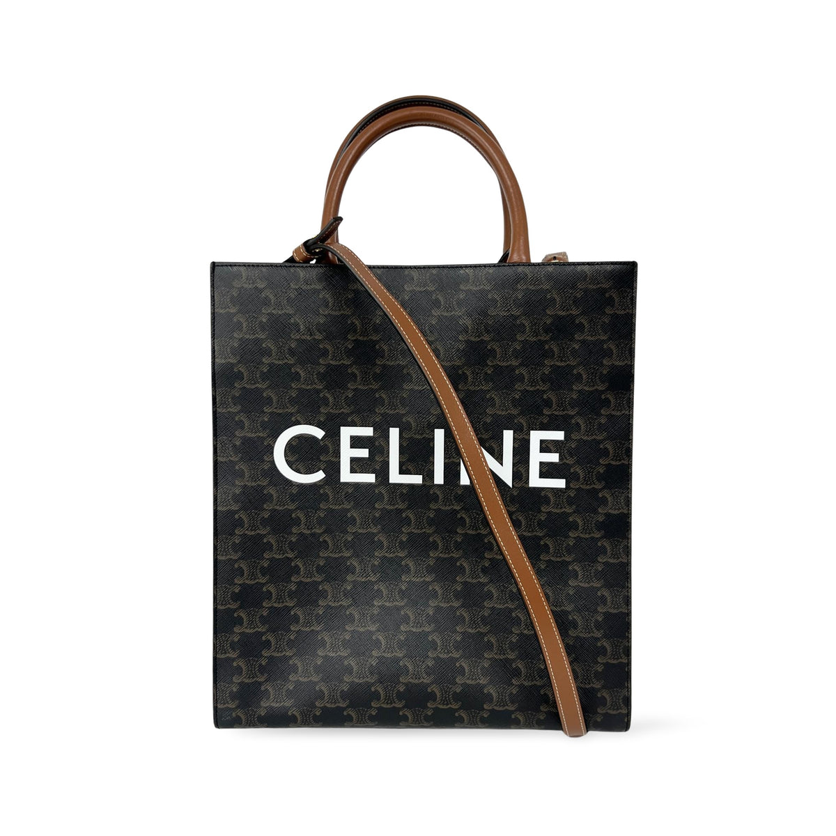Celine Vertical Cabas Triomphe Coated Canvas Brown Canvas Tote Bag Bag (Pre-Owned)
