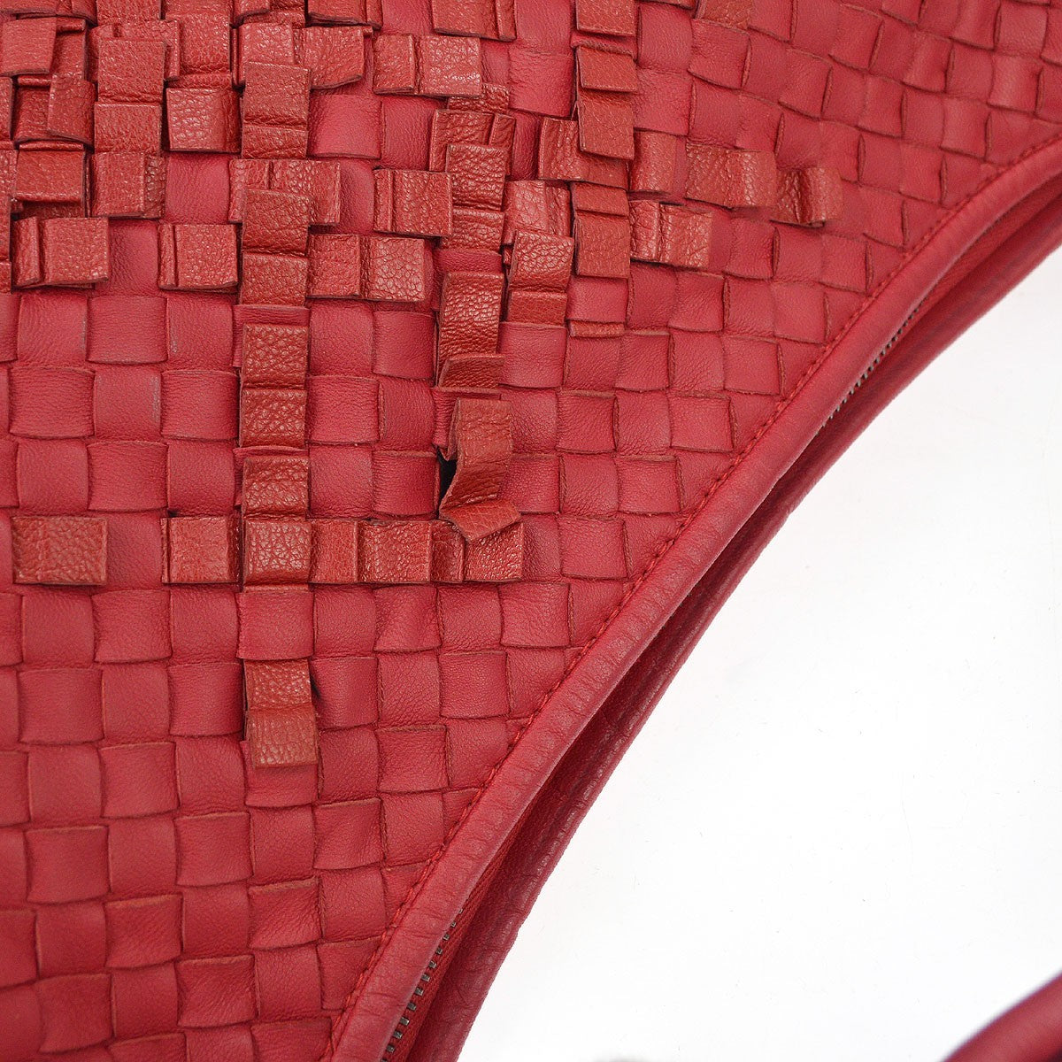 Bottega Veneta Veneta Plisse Hobo Intrecciato Nappa Red Leather Shoulder Bag Bag (Pre-Owned)