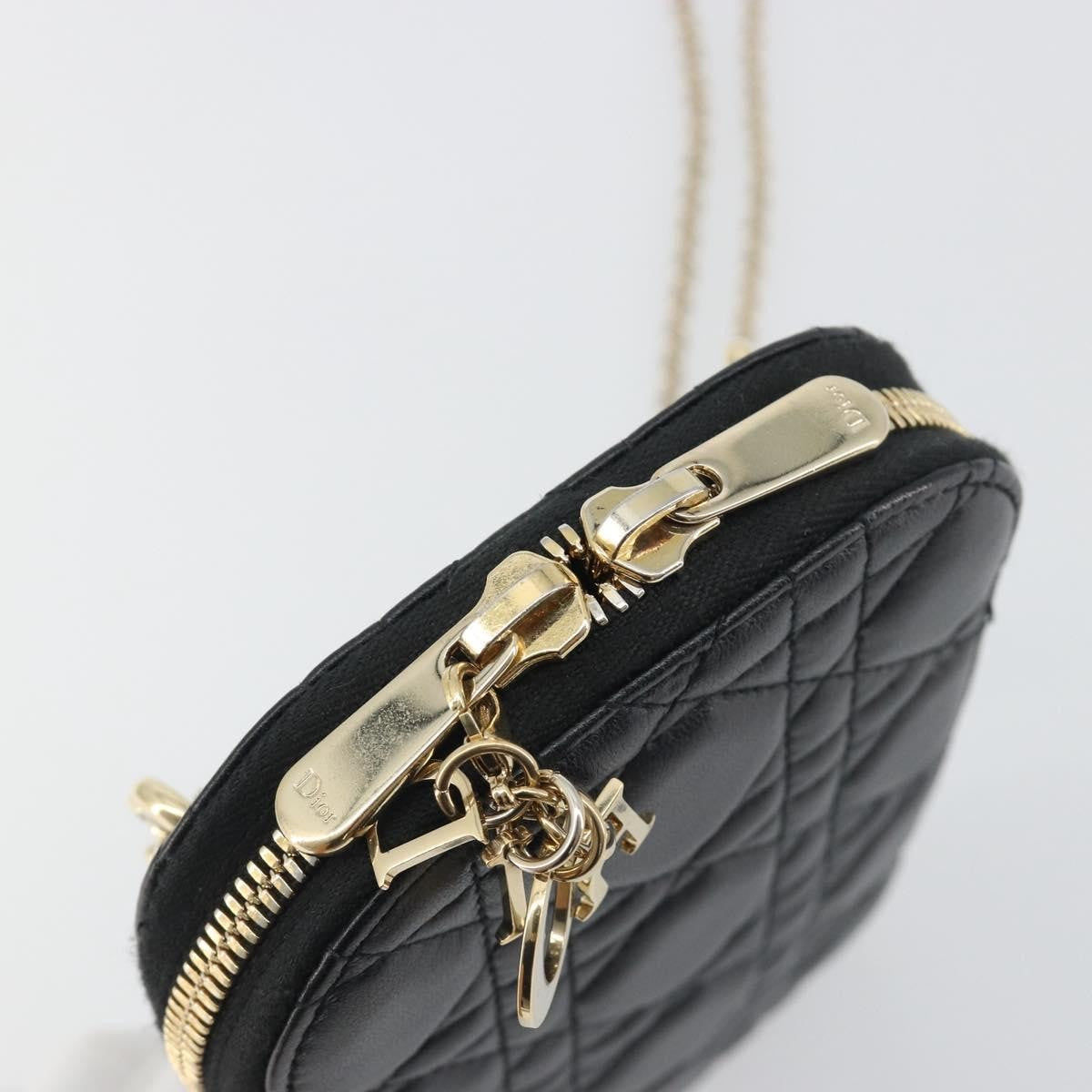 Christian Dior Lady Dior Phone Holder On Chain Cannage Quilt Lambskin Black Leather Shoulder Bag Bag (Pre-Owned)