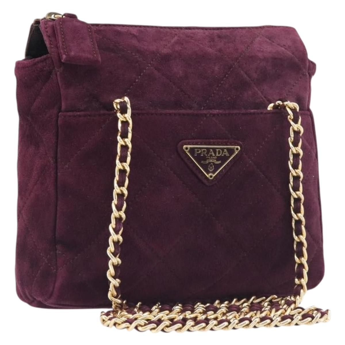 Prada Vintage Chain Flap Suede Burgundy Suede Shoulder Bag Bag (Pre-Owned)