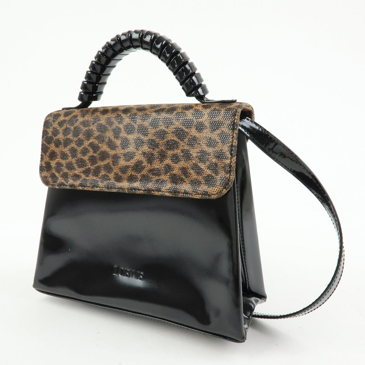 Loewe Vintage Velazquez Top Handle Leather Black Patent_Leather Handbag (Pre-Owned)