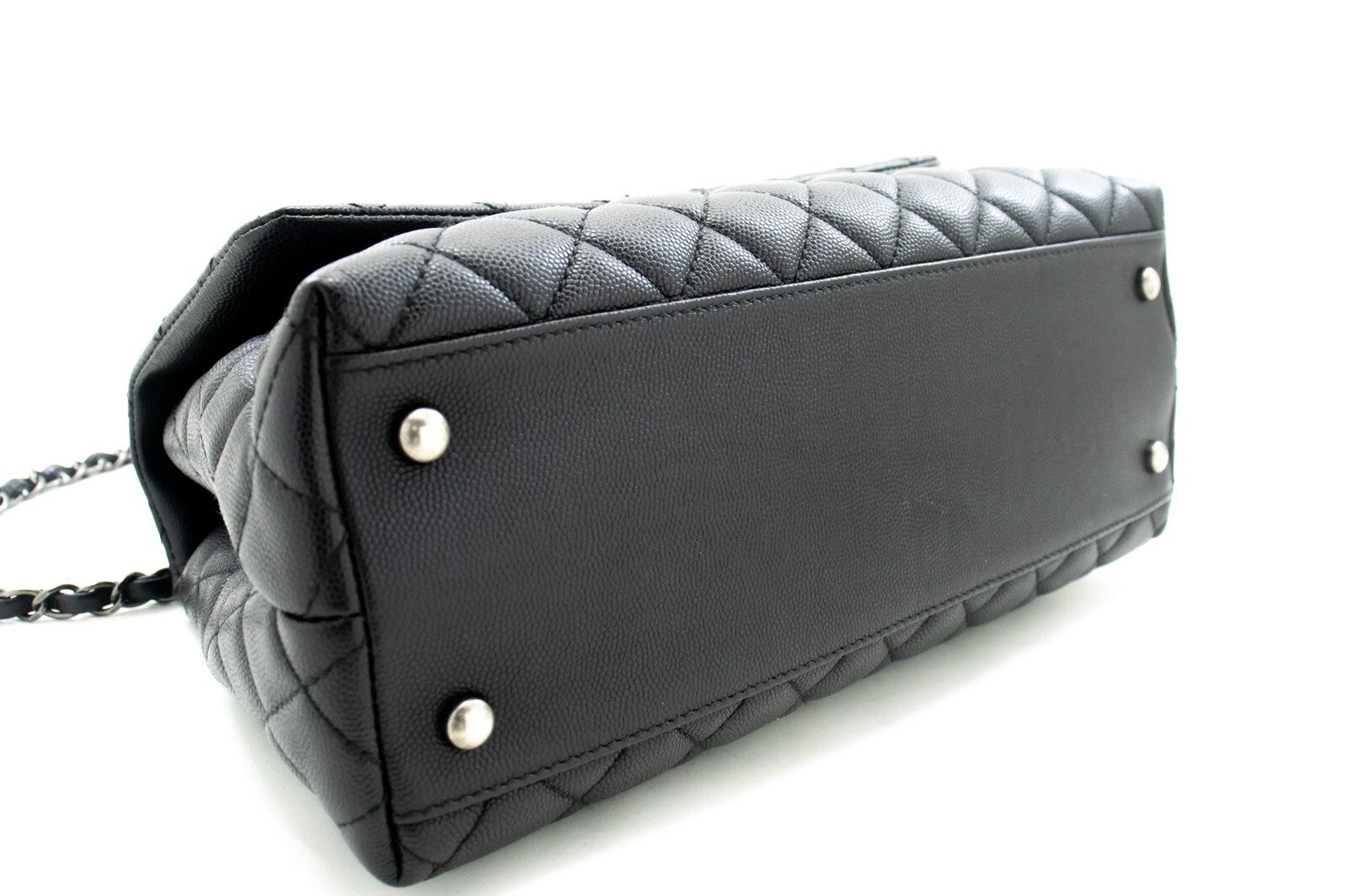 Chanel Top Handle Flap Quilted Caviar Leather Black Calfskin Handbag (Pre-Owned)