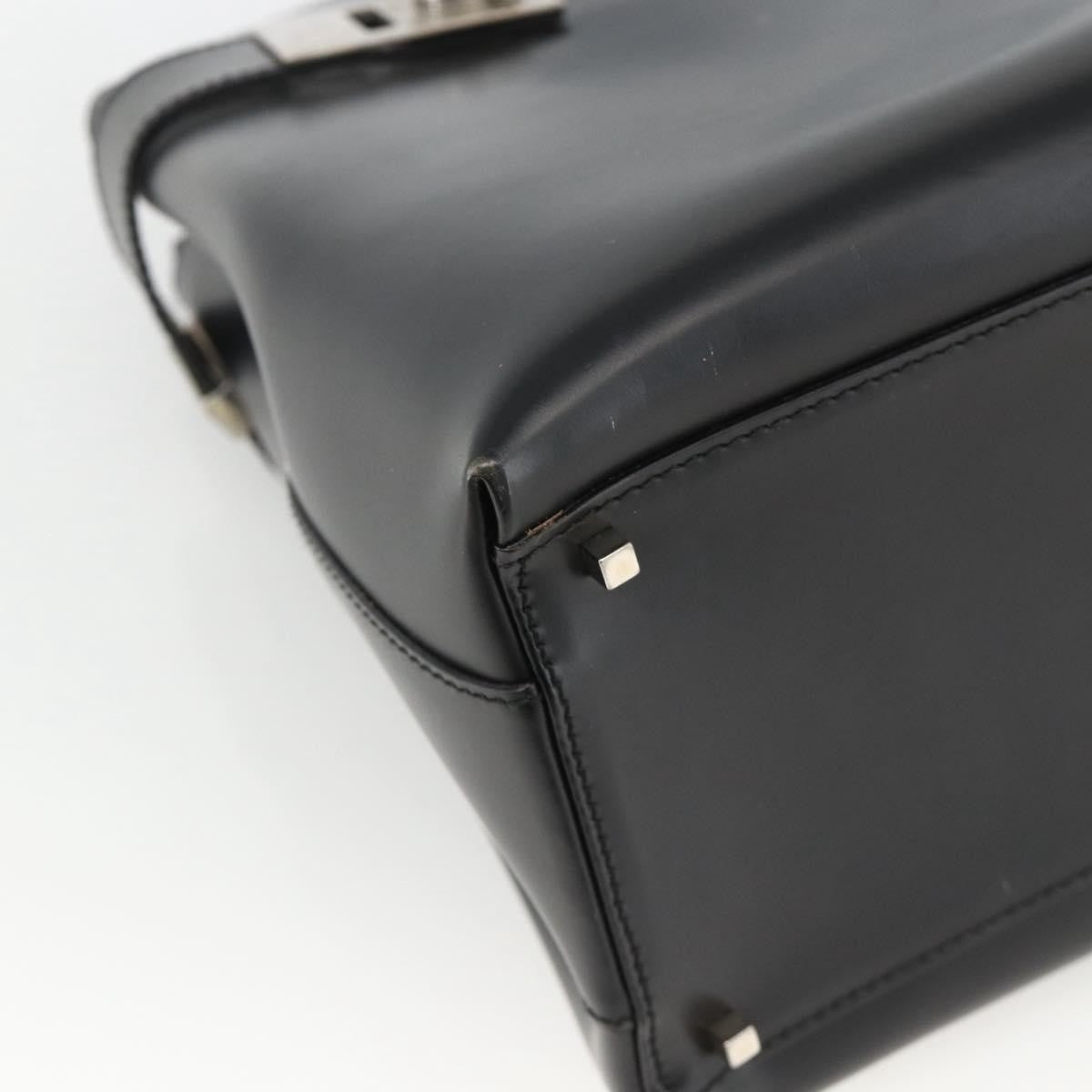Salvatore Ferragamo Double Gancini Side Buckle Tote Leather Black Leather Handbag (Pre-Owned)