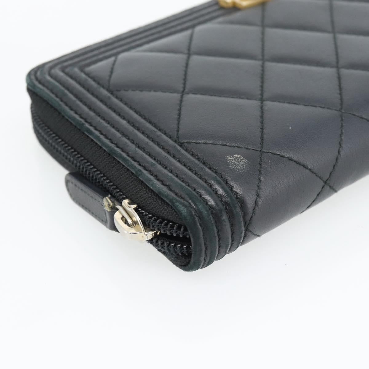 Chanel Boy Zip Around Organizer Quilted Lambskin Black Leather Wallets Accessory (Pre-Owned)