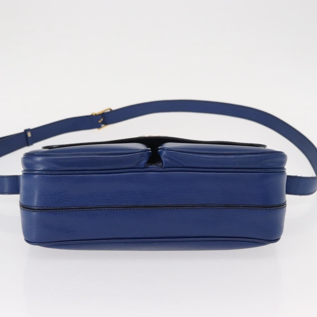 Celine Vintage Circle Logo Leather Blue Leather Shoulder Bag Bag (Pre-Owned)