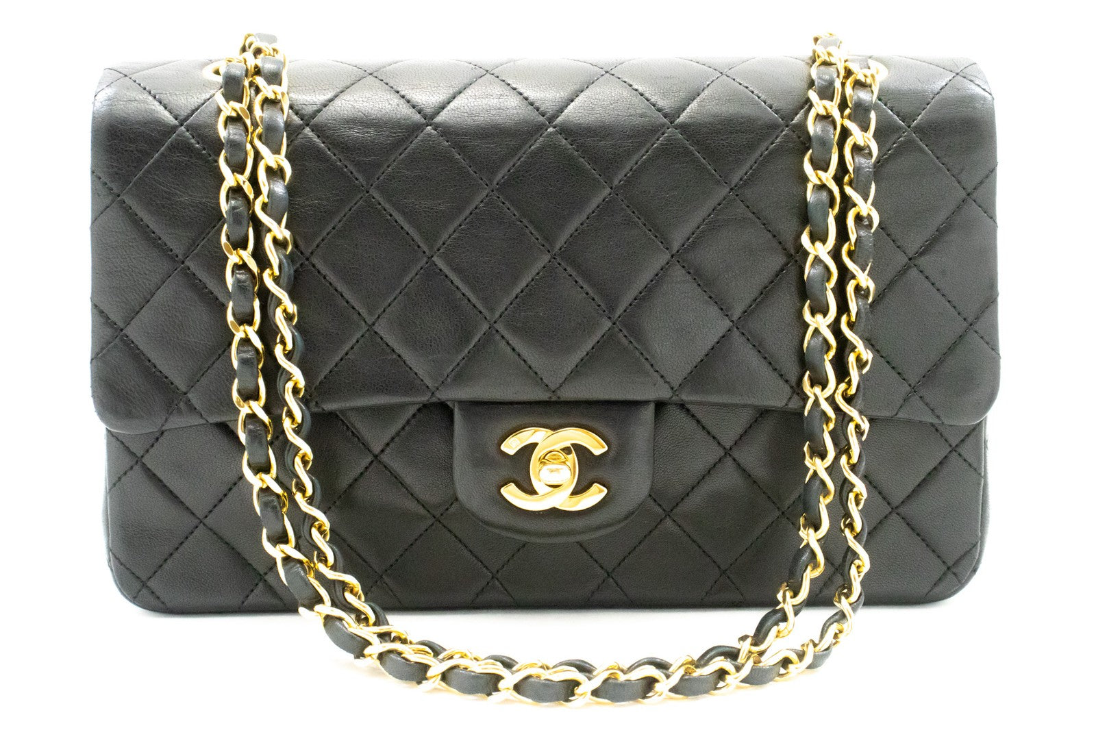 Chanel Classic Flap Lambskin Black Leather Crossbody Bag Bag (Pre-Owned)