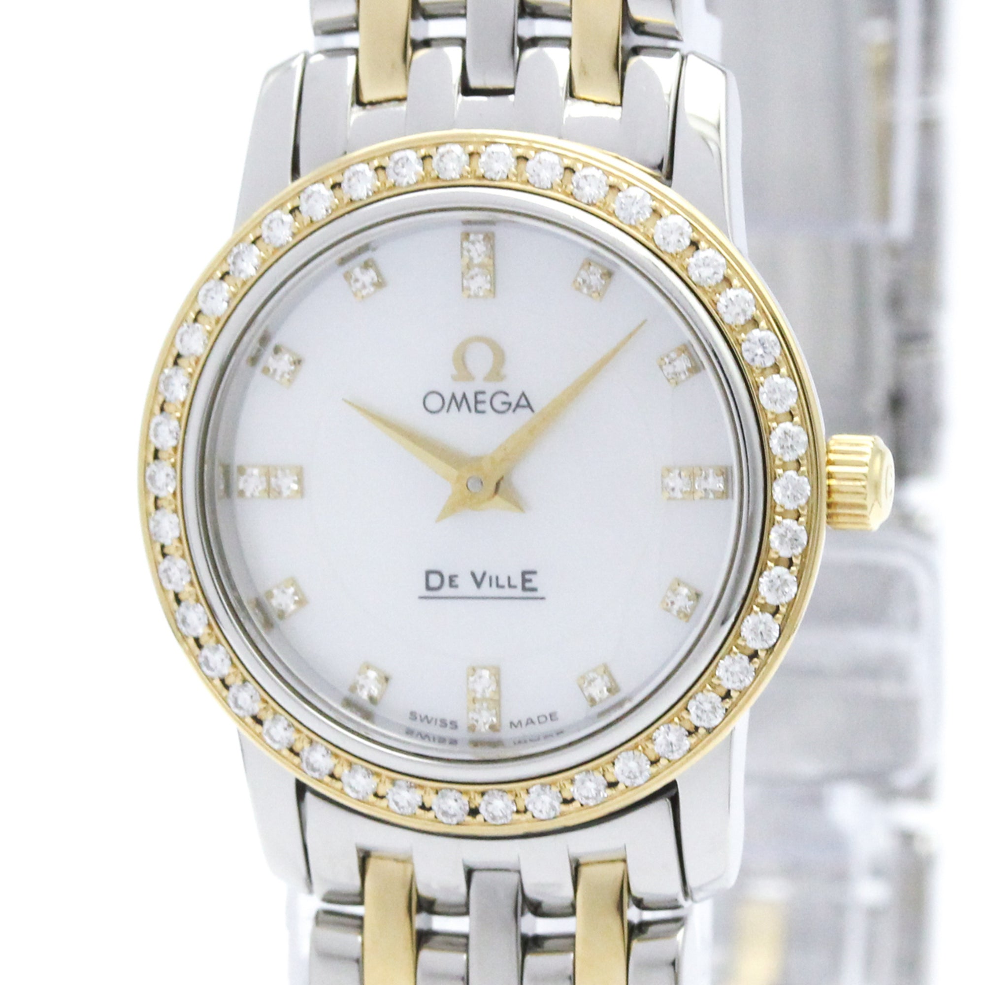 Omega De Ville Prestige Quartz Stainless Steel And Yellow Gold With Diamond Bezel And Markers Watch (Pre-Owned)