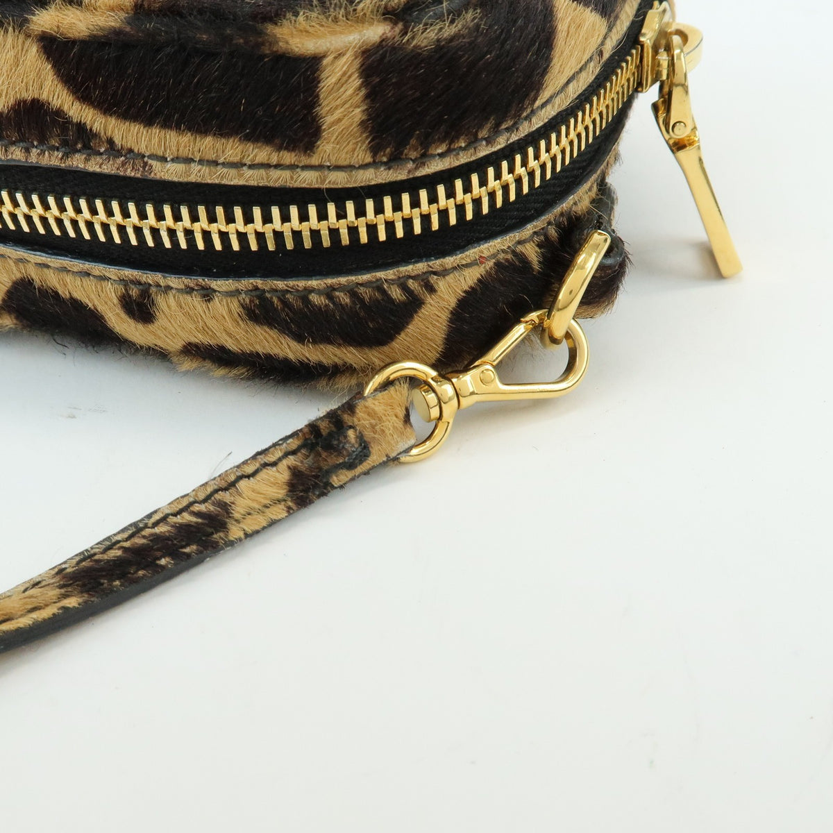 Prada Camera Printed Calf Hair Brown Pony_Style_Calfskin Handbag (Pre-Owned)