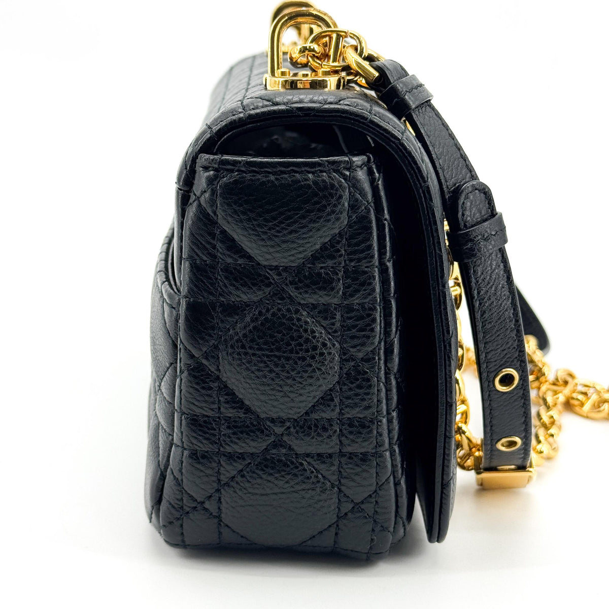 Christian Dior Caro Cannage Quilt Calfskin Black Leather Handbag (Pre-Owned)