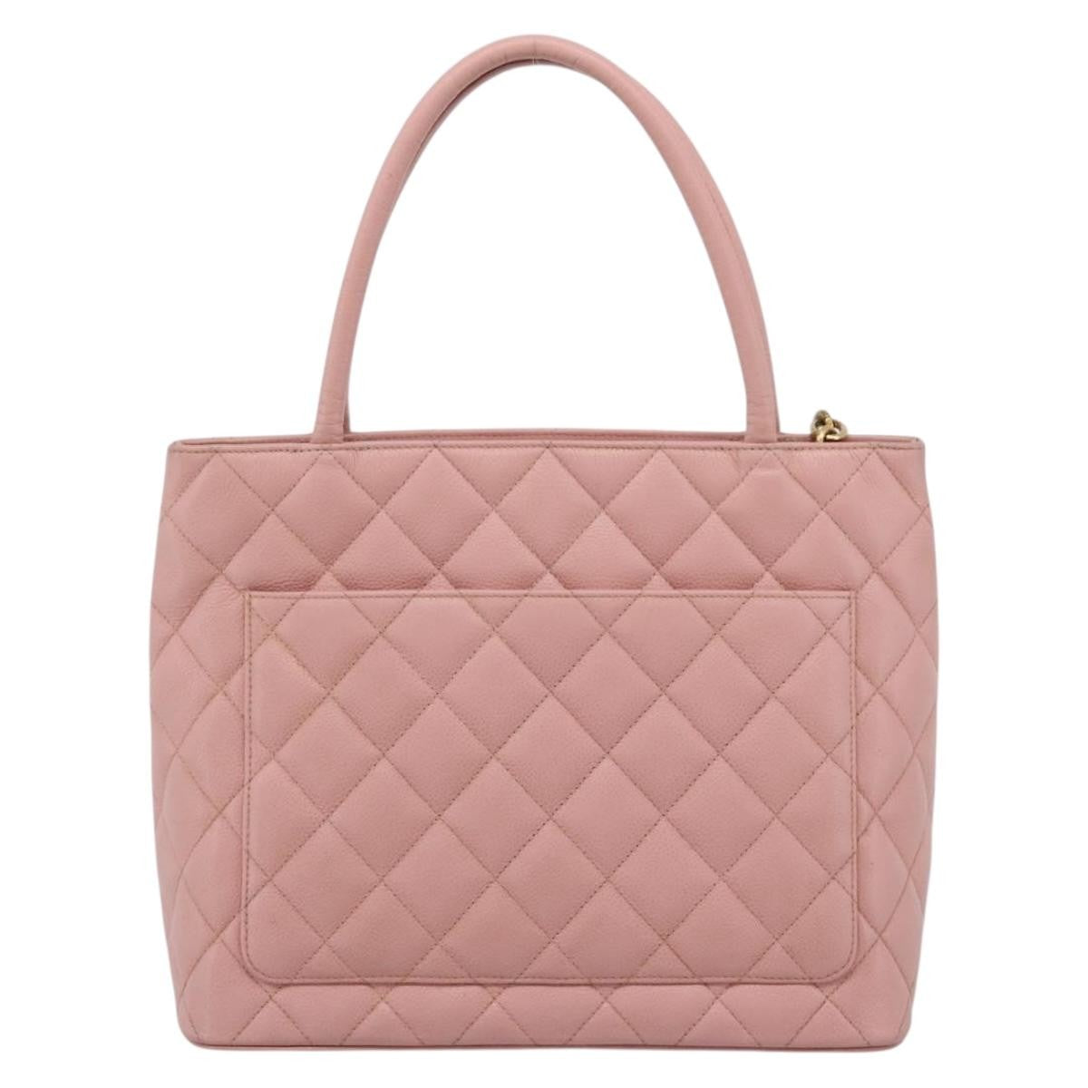 Chanel Medallion Quilted Caviar Pink Leather Tote Bag Bag (Pre-Owned)